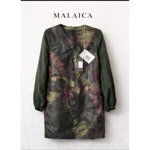 MALAICA Made In Italy Metallic Jacquard Shift Dress Abstract Art Print Size IT42